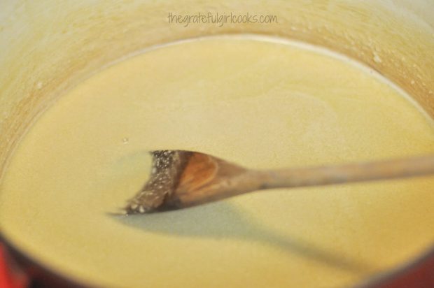 Cooking custard base for homemade candied bacon ice cream