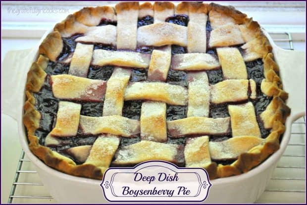 Deep dish boysenberry pie is easy to prepare with fresh or frozen berries, and is the perfect summer dessert, especially with a scoop of vanilla ice cream!