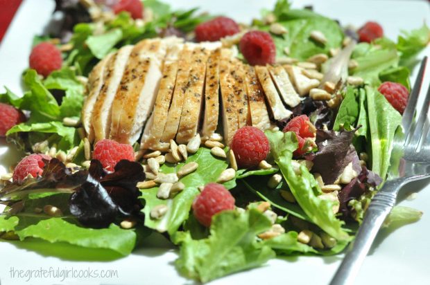 Grilled Chicken & Spring Greens w Raspberry Balsamic Dressing / The Grateful Girl Cooks!