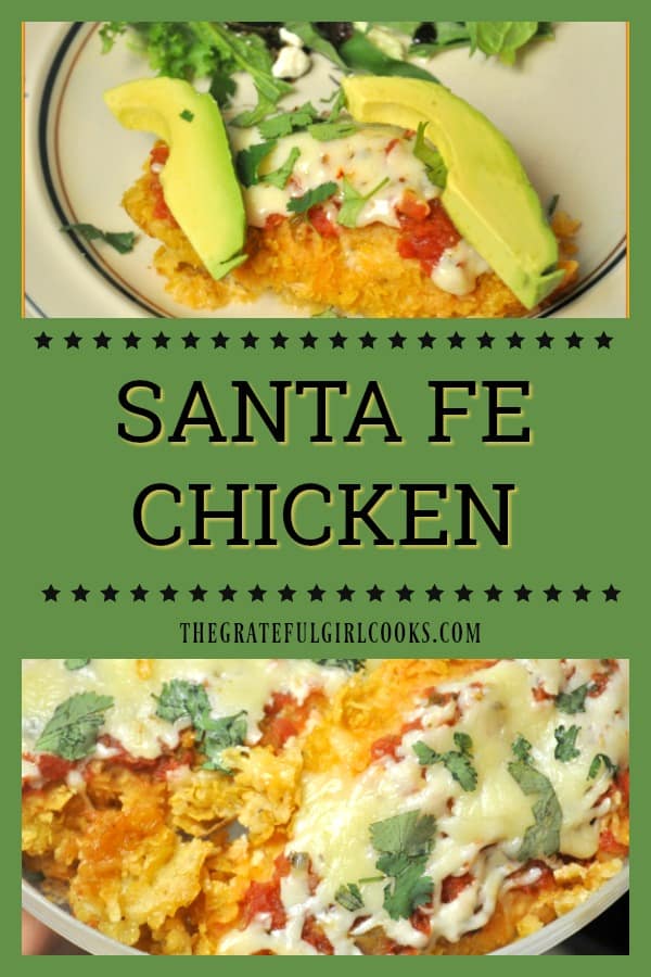 You'll love Santa Fe Chicken, with Tex-Mex seasoned baked chicken breasts and a crushed tortilla chip crust, salsa, avocados and Pepper Jack cheese!