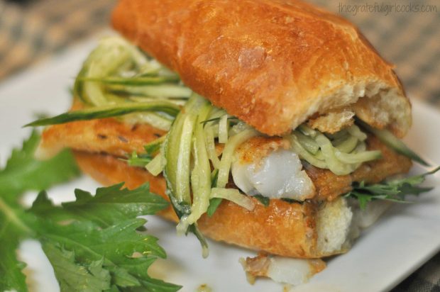Spicy Fish Sandwich w/Chili Mayo is served!