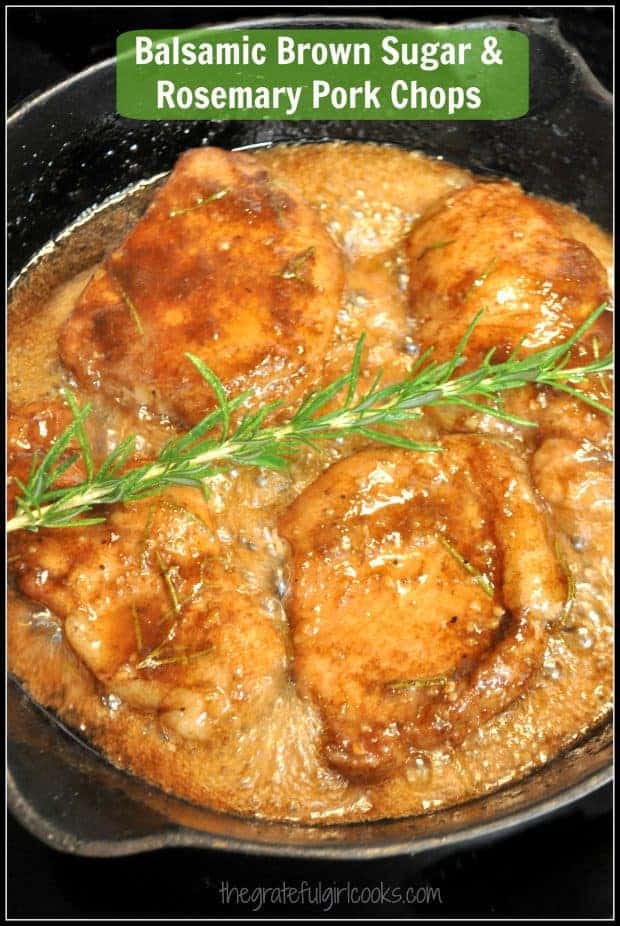 Pork chops are marinated in a balsamic, brown sugar and rosemary sauce, then cooked to perfection on the stove top in this delicious one pan dinner you'll love!