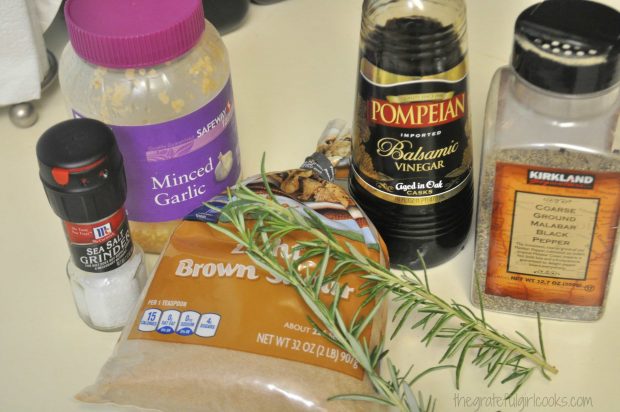 Ingredients for marinade plus fresh rosemary sprig