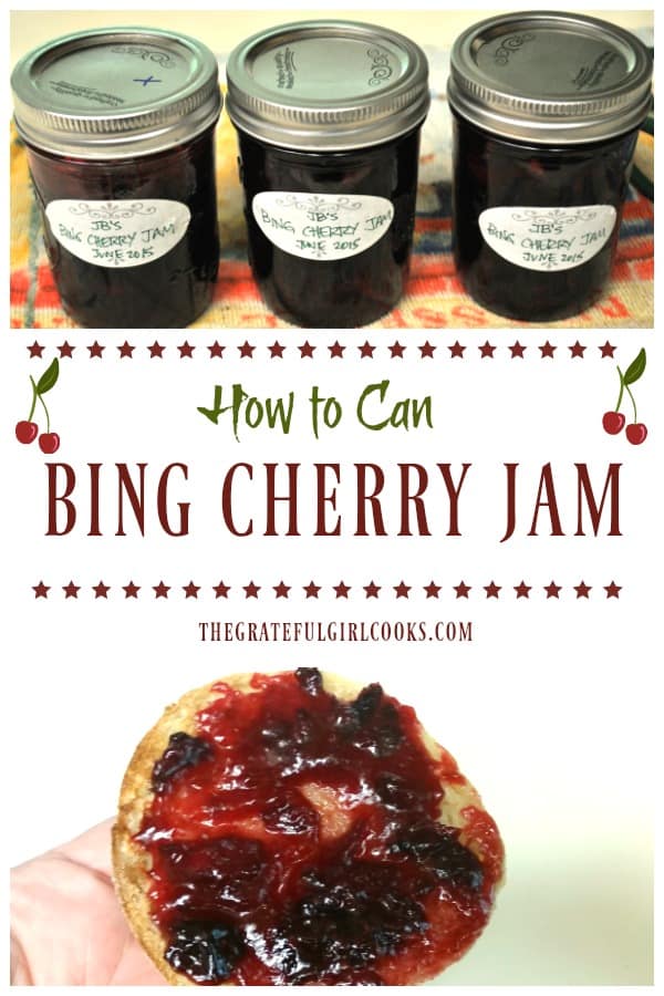 Bing Cherry Jam, enhanced with the addition of amaretto, is a delicious fruit spread for toast or biscuits! Recipe includes canning instructions.