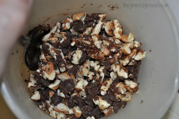 Pecans and chocolate chips will be added to the ice cream during the last 5 minutes of freezing.