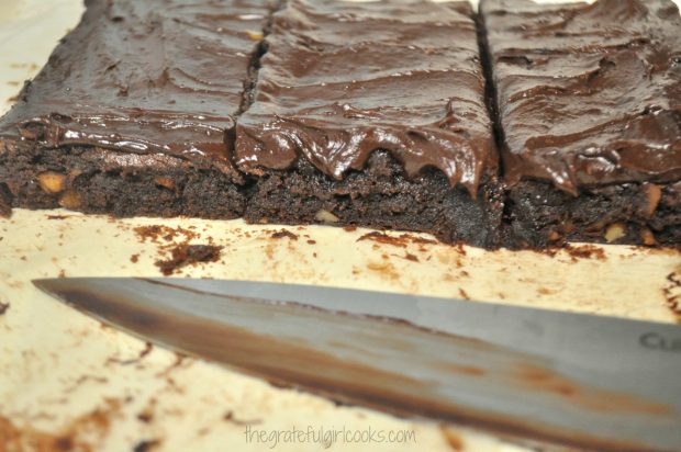 JB's best brownies are frosted, sliced, and ready to eat!