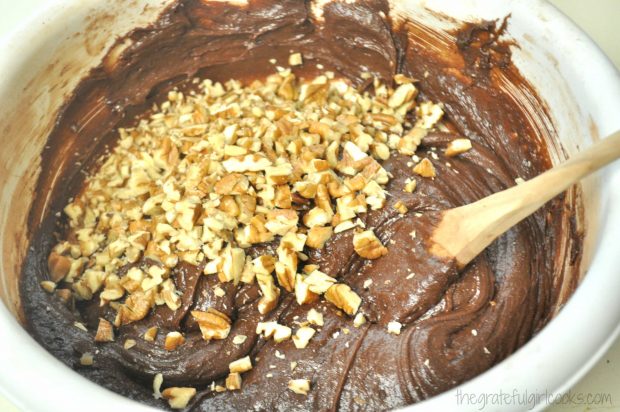 Chopped pecans (or walnuts) are added, and stirred into the batter.