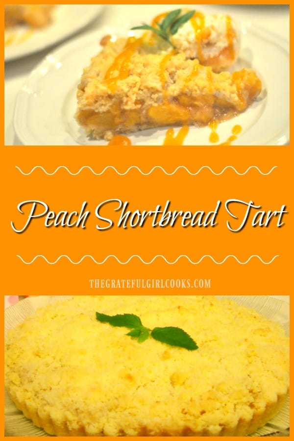 Peach Shortbread Tart with fresh peach filling on a shortbread crust, and a crumb topping, is a simple delicious dessert tart that will be an absolute favorite!