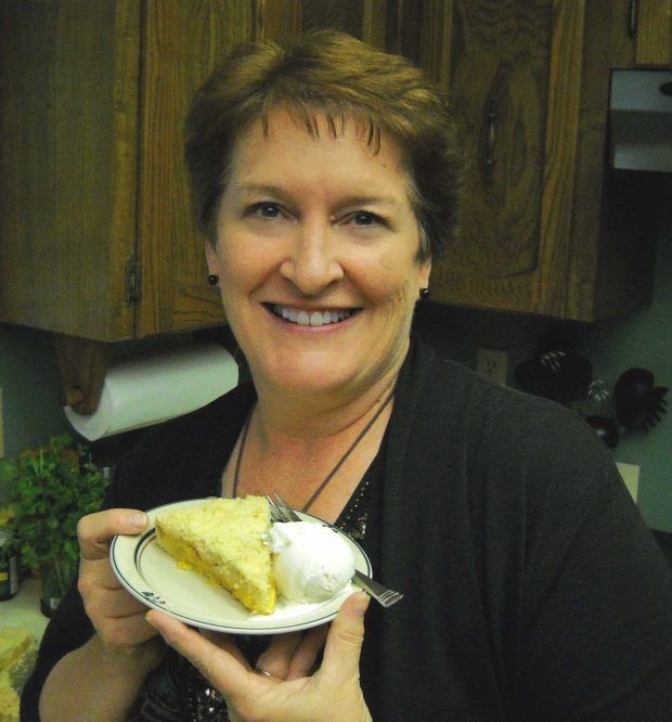 Birthday girl with peach shortbread tart for dessert!