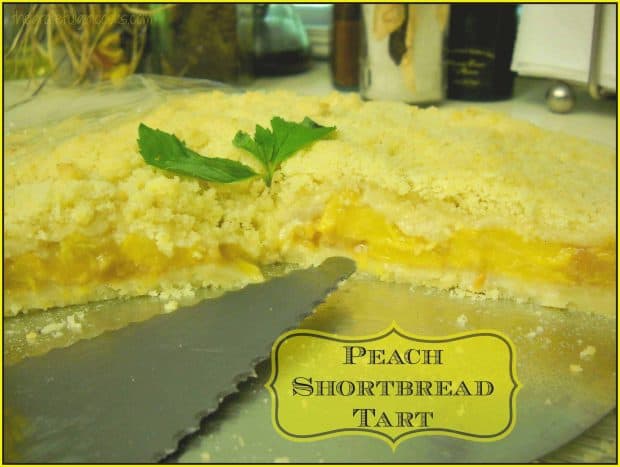 Peach Shortbread Tart with fresh peach filling on a shortbread crust, and a crumb topping, is a simple delicious dessert tart that will be an absolute favorite!