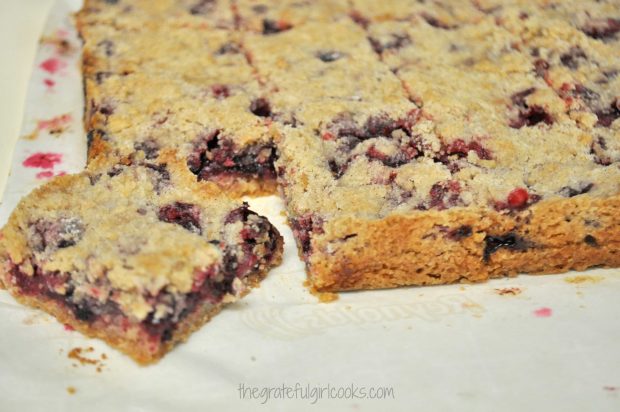 Piece of a blackberry pie bar cookie