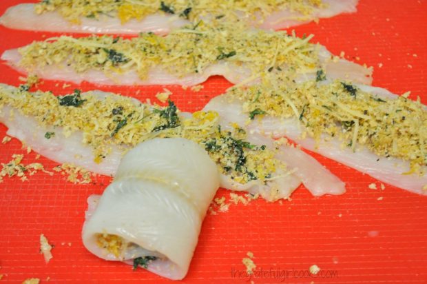 Dover sole fillet rolled up with filling