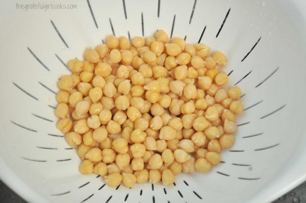 Garbanzo beans (chickpeas) draining in colander