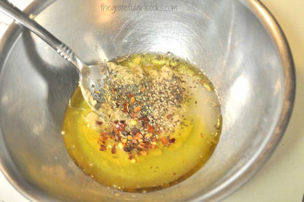 An Italian seasoned "dressing" is mixed together before applying to chicken.