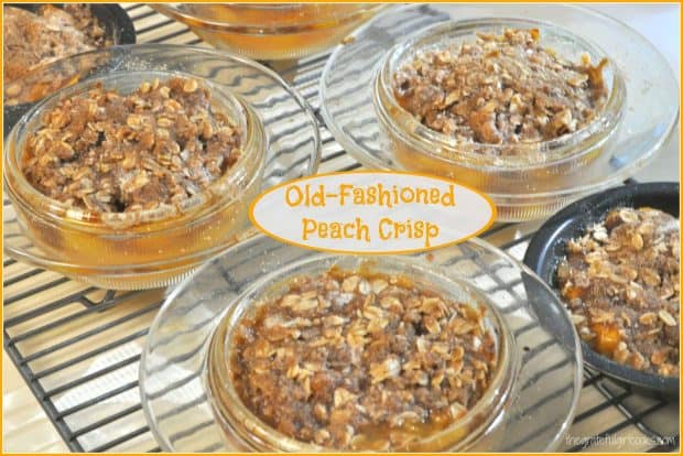 Is anything better than delicious Old-Fashioned Peach Crisp? Make individual sized desserts with fresh peaches, and top it with a streusel crust!