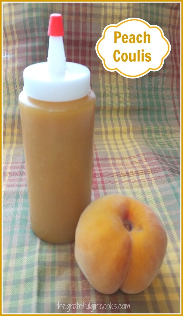 Peach coulis (Koo-LEE) is an easy to prepare fruit sauce that can be used as a decorative garnish and flavor enhancer for many desserts!