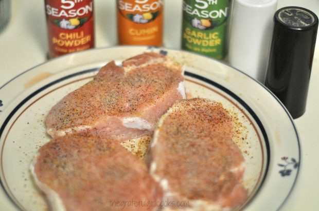 Pork chops are lightly seasoned with Southwestern spices.