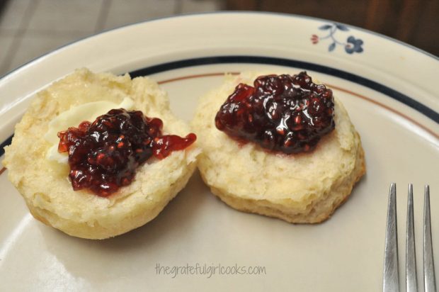 Buttermilk biscuits with raspberry jam on top