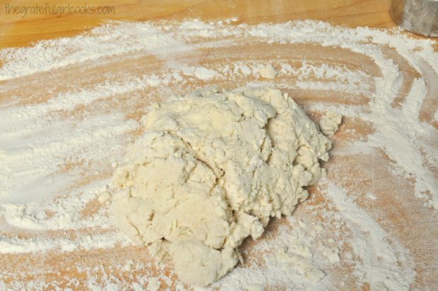 Buttermilk biscuit dough turned out onto floured board