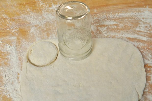Cutting buttermilk biscuits from dough using glass jar