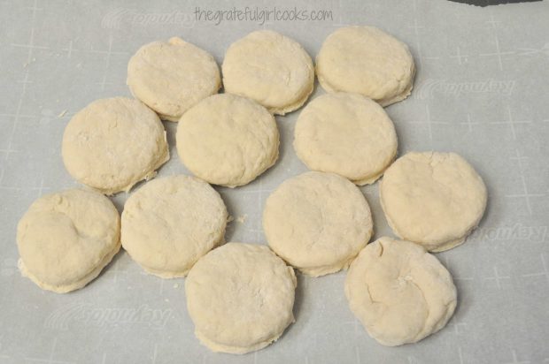 Biscuit dough cut out and ready to bake