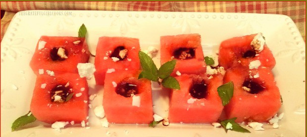 The watermelon feta balsamic bites are ready to eat!