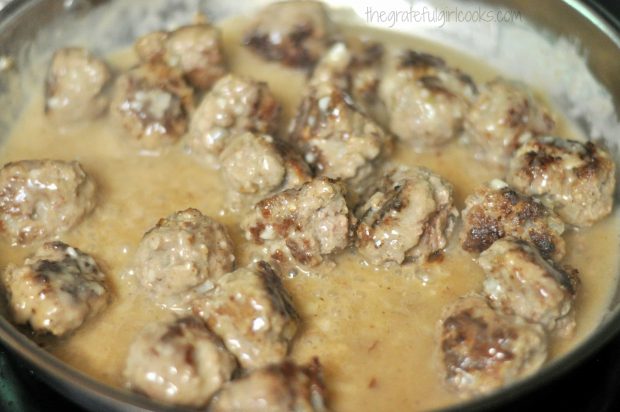 Mom's Swedish Meatballs finish cooking in the gravy.