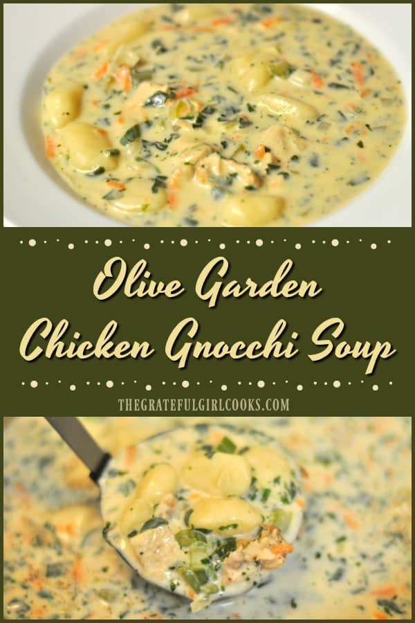 This delicious, copycat version of Olive Garden's beloved thick and creamy chicken gnocchi soup is easy to make in 30 minutes... for lunch or dinner!