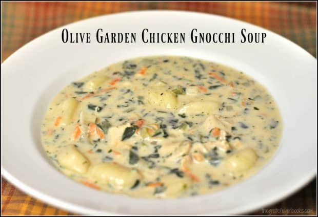 This delicious, copycat version of Olive Garden's beloved thick and creamy chicken gnocchi soup is easy to make in 30 minutes... for lunch or dinner!