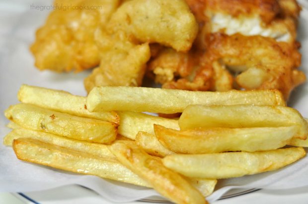 Homemade french fries are lightly seasoned with salt, then served.