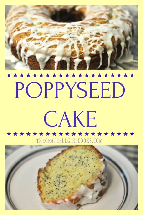 This Poppyseed Cake is absolutely EASY, delicious, serves 12 as dessert or coffeecake, and takes only 5 minutes prep time, using a boxed cake mix!