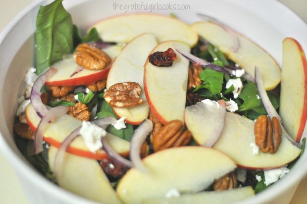 Spinach, Apple and Goat Cheese Salad with Apple Cider Vinaigrette / The Grateful Girl Cooks!