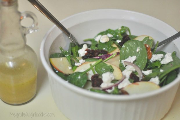 Spinach, Apple and Goat Cheese Salad with Apple Cider Vinaigrette / The Grateful Girl Cooks!