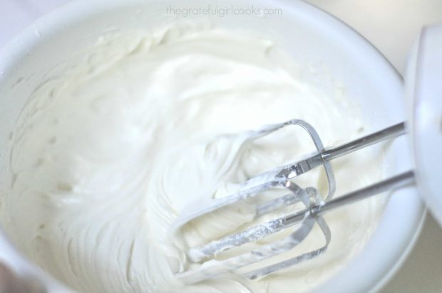 Frosting is mixed together for Starbucks gingerbread (copycat) while bread is baking.