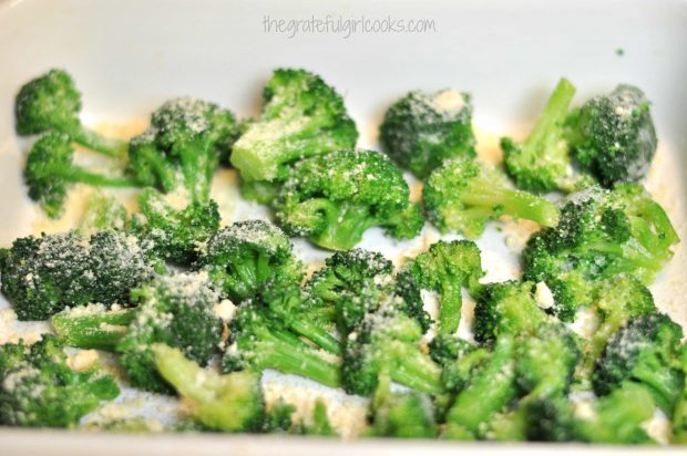 Broccoli and Parmesan in casserole dish