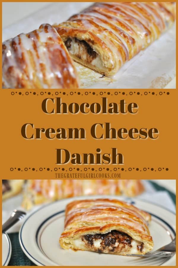 You're gonna LOVE this decadent chocolate cream cheese danish! This chocolate filled pastry is EASY to make, using store bought crescent roll dough!