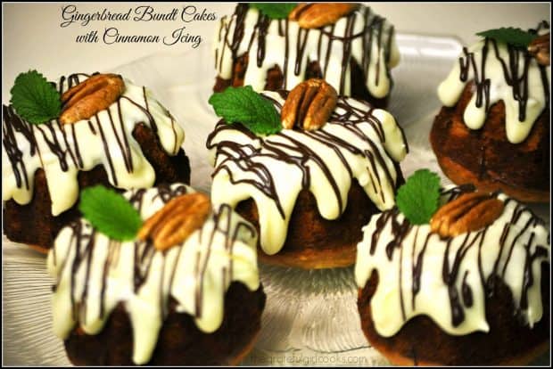 Miniature gingerbread bundt cakes with cinnamon icing are delicious, and make a wonderful gift to give friends and family during the holidays!