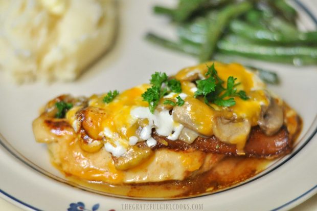 Alice Springs Chicken on a dinner plate, ready to eat.