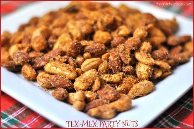 Tex-Mex party nuts are slightly sweet and slightly spicy! These Southwest flavor-inspired roasted mixed nuts will be a big hit at your next party!