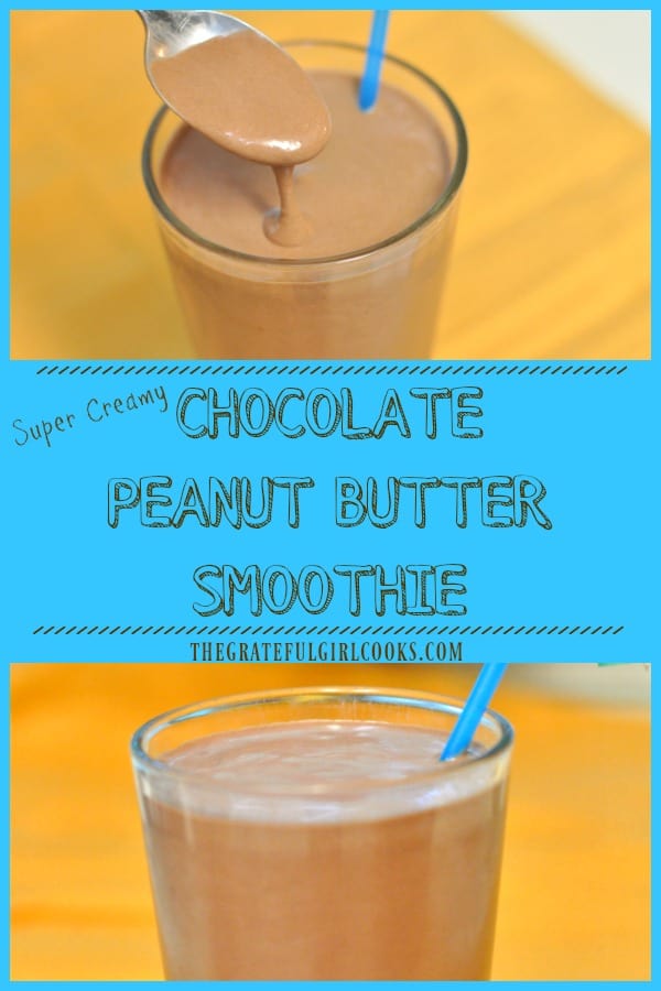 You're gonna love this super creamy Chocolate Peanut Butter Smoothie, made with frozen bananas and Greek Yogurt. Enjoy this YUMMY drink any time of day!