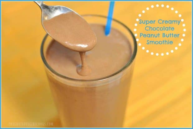 You're gonna love this super creamy Chocolate Peanut Butter Smoothie, made with frozen bananas and Greek Yogurt. Enjoy this YUMMY drink any time of day!