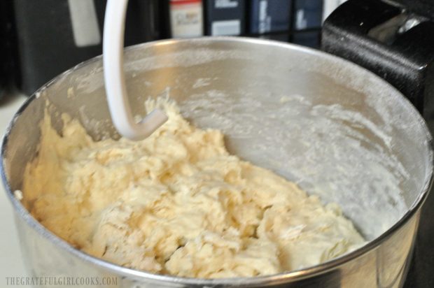 Dough mixing in mixing bowl