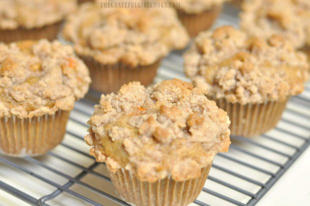 Close up picture of baked carrot cake muffin