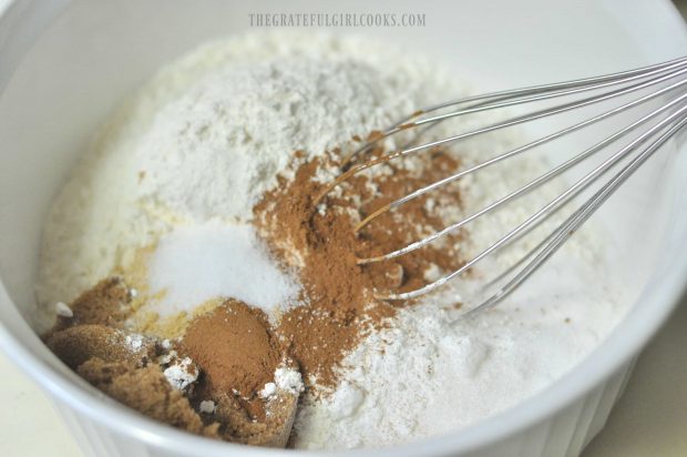 Dry ingredients whisked together for muffin batter