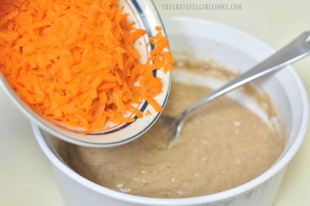 Grated carrots added to muffin batter