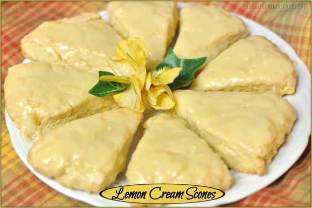 Make 8 outrageously delicious lemon cream scones with lemon glaze icing in 30 minutes, with this quick and easy breakfast or snack recipe!