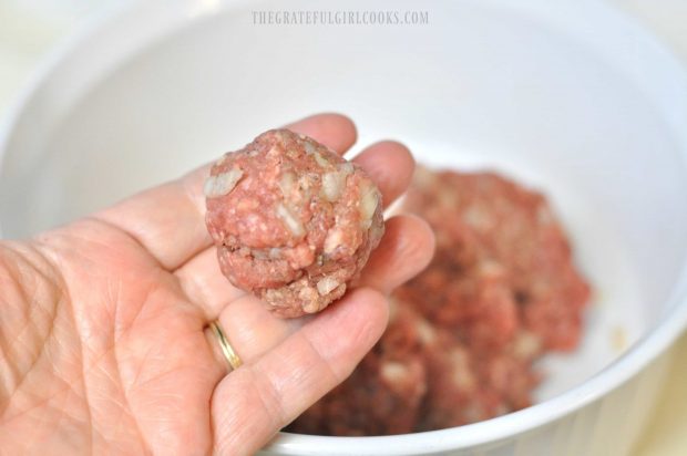 Form the ground beef mixture into small balls before cooking.