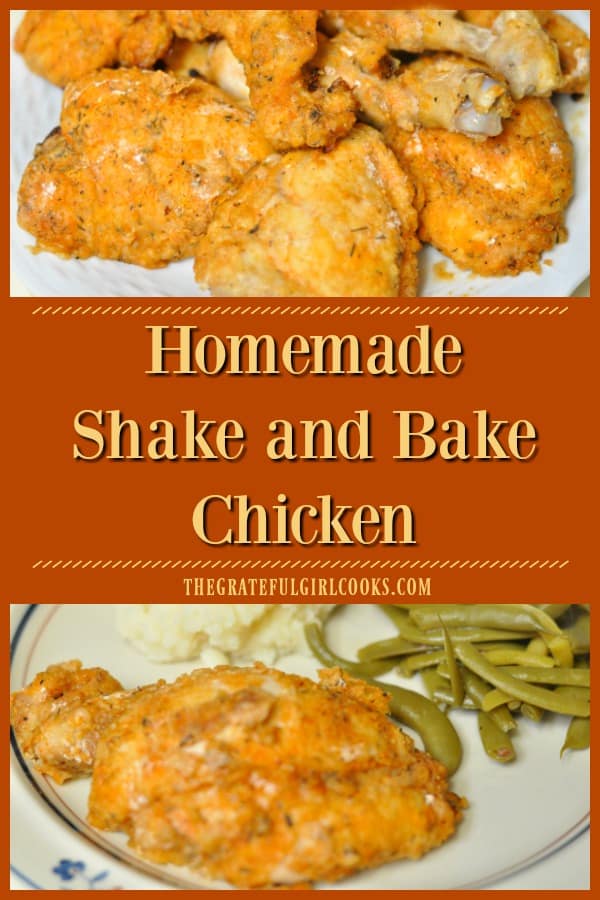Homemade Shake and Bake Chicken is an EASY, flavorful chicken entree using a quick copycat spice mixture. Chicken pieces are coated with spices, then baked!