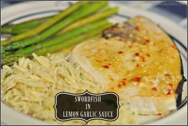 Swordfish fillets in lemon garlic sauce are pan-seared, then baked fish fillets. They're served, glazed with an easy lemon garlic sauce!
