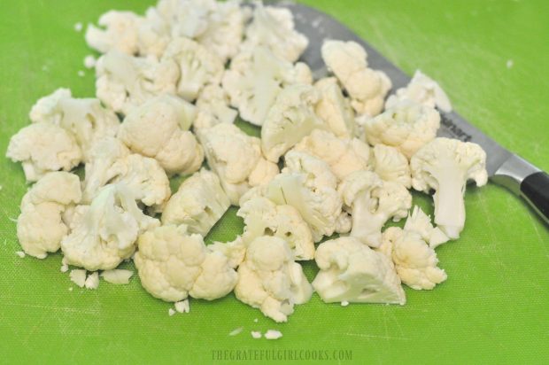 Cauliflower Rice is made using fresh cauliflower, cut into florets.